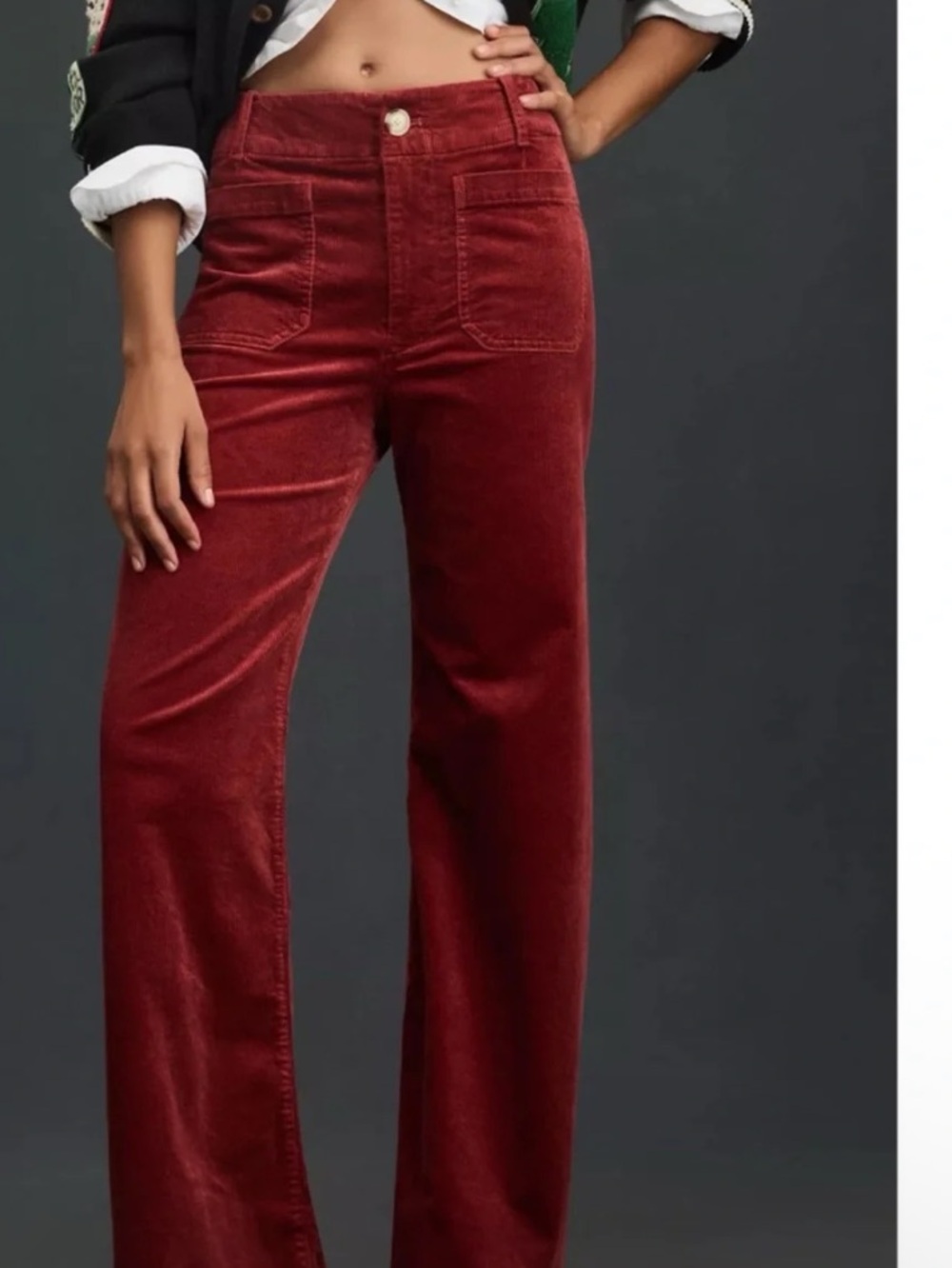 Maeve By Anthropologie The Colette Full Length Red Rouge Corduroy Pants 25